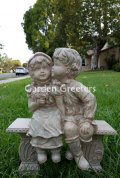 picture of BOY AND GIRL ON BENCH STATUE - GREY/GREEN