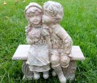 picture of BOY AND GIRL ON BENCH STATUE - GREY/GREEN