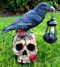 picture of SOLAR LARGE BLACK CROW RAVEN ON SKULL STATUE FIGURINE WITH SOLAR