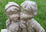 picture of BOY AND GIRL ON BENCH STATUE - GREY/GREEN
