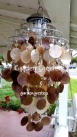 picture of SOLAR CAPIZ SHELL WINDCHIMES/CHANDELIER amber/gold CAPIZ CHIMES