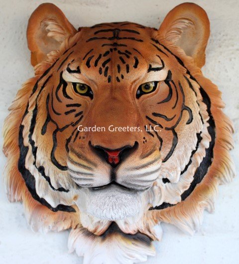 picture of ORANGE TIGER HEAD WALL MOUNT STATUE - Click Image to Close