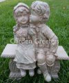 picture of BOY AND GIRL ON BENCH STATUE - GREY/GREEN