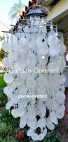 picture of SOLAR CAPIZ SHELL WINDCHIMES/CHANDELIER white CAPIZ CHIME