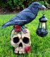 picture of SOLAR LARGE BLACK CROW RAVEN ON SKULL STATUE FIGURINE WITH SOLAR