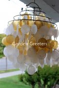 picture of WHITE/YELLOW CAPIZ SHELL WIND CHIME/CHANDELIER- ROUND