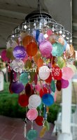 picture of SOLAR CAPIZ SHELL WINDCHIMES/CHANDELIER MIXED COLORS CAPIZ