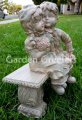picture of BOY AND GIRL ON BENCH STATUE - GREY/GREEN